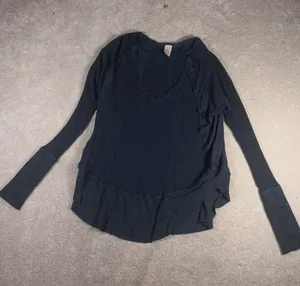 Free People Top Womens Medium Blue Catalina Thermal Waffle Knit Long Sleeve thumbnail 1