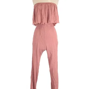 Aerie Pink Salmon Strapless Crinkle Smocked Pants Jumpsuit Romper thumbnail 9