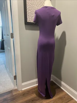 Purple Short-Sleeve Maxi Dress with Scoop Neck thumbnail 4