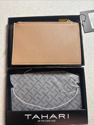 Tahari Cream and Tan Zip Card Case with Gold Accent thumbnail 5