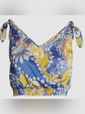 Intimately Free People Blue Weekend Smocked Crop Tank Top M thumbnail 3