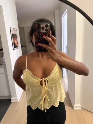Zara Yellow Lace-Trim Tie-Front Camisole thumbnail 2