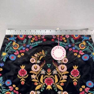 Umgee Floral Embroidered Velvet Mini Skirt Black Boho Bird Folk Art- Large NWT thumbnail 3