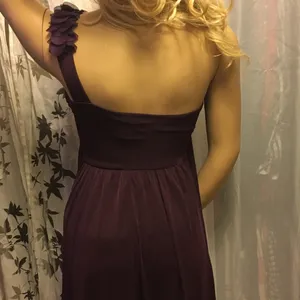 DB Studio Rich Plum One-Shoulder Hi-Low Dress | Floral Strap | M thumbnail 4