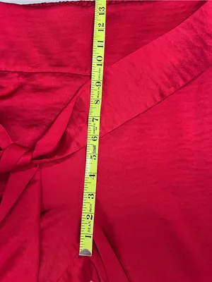 Express Super High Rise Trouser w/waist Tie Red Satin size s wide leg see descri thumbnail 7