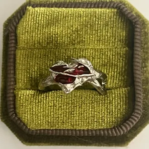 Gothic/Punk Red Heart Entangled Silver Branches Statement Open Ring Size 8 thumbnail 2