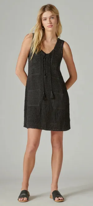Lucky Brand Crochet Baja Tunic Tank Dress Size Large Tassel Boho Grunge Festival thumbnail 1