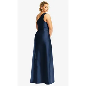 Alfred Sung Style D815 Draped‎ One-Shoulder Satin Maxi Dress Size 14 thumbnail 7