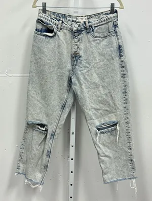 Mango MNG Denim Mom Jeans Light Acid Wash Distressed Button Fly‎ Sz 6 Streetwear thumbnail 1