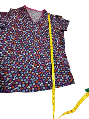 Happy Scrubs Smiley Print V-Neck Top - Navy/Purple/Pink M thumbnail 6