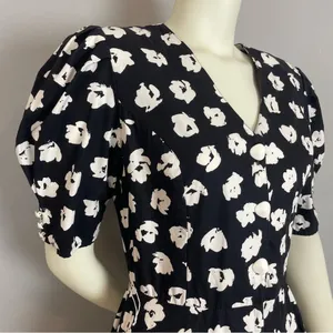 Vintage‎ Dress Floral Party Puffed Sleeves 1980s Flared Skirt Princess Seams thumbnail 16