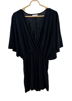 Z Supply Black Jumpsuit Romper deep V-neck faux wrap batwing sleeve M coverup thumbnail 1