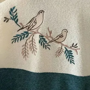 Vintage Teddi Cabin Fever Women's Fleece Novelty Print Teal Embroidered Birds M thumbnail 5