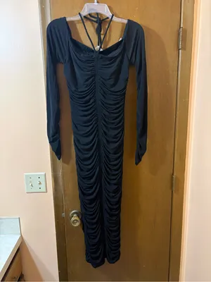 NWT A.L.C. Avery Black Long Sleeve Cut-Out Ruched Midi Dress thumbnail 3