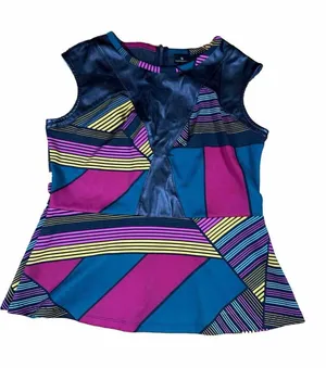 Worthington Sleevless Top Stripe Faux Leather‎ Dressy Geometric size large thumbnail 1