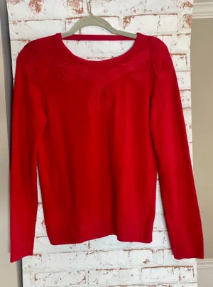 Etcetera Red Sweater with Scroll Detail in size M thumbnail 1