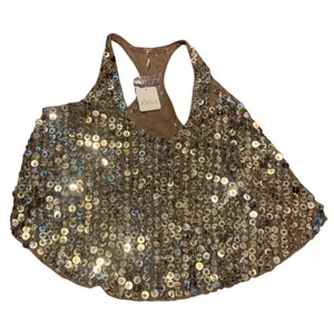 Free People All That Glitters Tank Women M Gold Sequin Mesh Racerback OB1760325 thumbnail 1