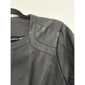Odyn Women's Black Vegan Leather Moto Jacket. Quilted. Metal Accents. Zipper thumbnail 10