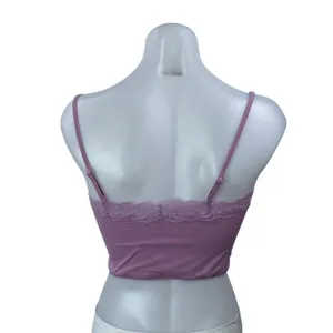 Skims Pink Floral Lace Trim Sleeveless Square Neck Cami Tank Crop Top Size M thumbnail 3