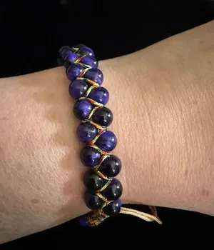Purple Cat's Eye Glass Double Row Shamballa Bracelet - Color Shift thumbnail 1