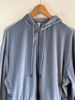 Alo Yoga Velour Glimmer Full Zip Hoodie Steel Blue thumbnail 3