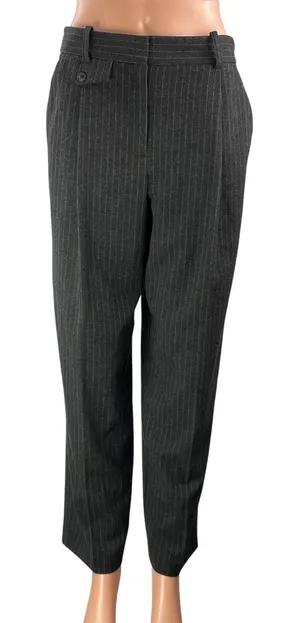 Zara Women's Black Pinstripe High Rise Pleated Wide Leg Trousers Pants Size S thumbnail 1
