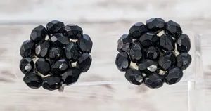 Vintage Screw Back Earrings Black Beads 7/8" thumbnail 1