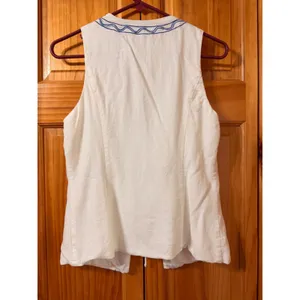 Princess Polly Sun And Palm Trees Vest Top‎ White Blue Linen Blend Embroidered 4 thumbnail 4