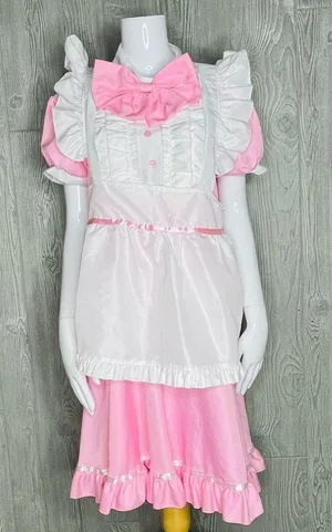 Lolita baby doll French maid pink & white dress Halloween costume cosplay XL thumbnail 5