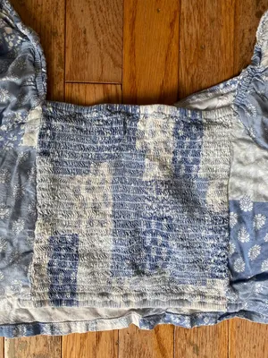 blue and white floral Hollister patchwork crop smocked top thumbnail 7