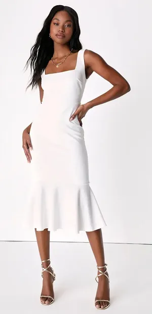 Lulus Moment Maker White Square Neck Trumpet Midi Dress Gala Wedding Large thumbnail 1