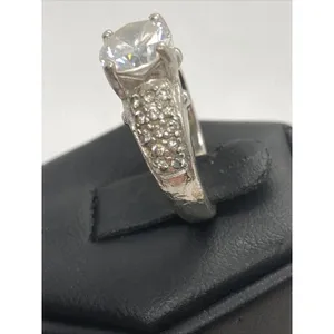 Vintage Round CZ Solitaire & Accents Band‎ Ring Size 5.5 Sterling 925 Silver 6g thumbnail 3