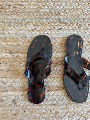 Caroline Constas Tortoiseshell Gloss Slide Sandals - Brown/Black thumbnail 3