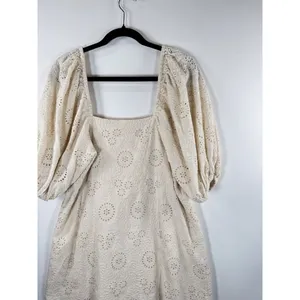 Jen's Pirate Booty Womens Dress Beige Mini Eyelet Puffed Babydoll A Line Small thumbnail 8