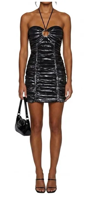 Body Central Vintage Y2K S Little Black Halter Dress Ruched Mini Going Out Cocktail USA‎ Made thumbnail 1
