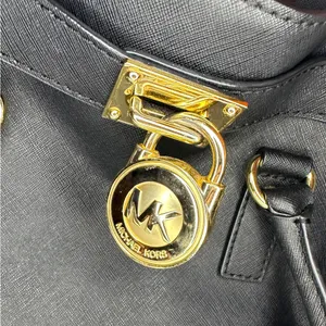 Michael Kors Hamilton Black Leather Bag, Gold-tone Hardware, Lock and Key thumbnail 11