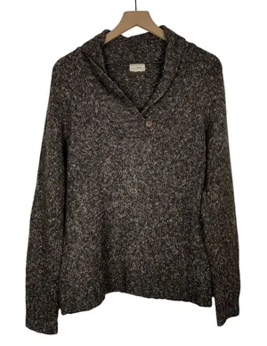 Vtg LL Bean Womens Sz M Wool Blend Shawl Collar‎ Pullover Sweater Brown Speckled thumbnail 1