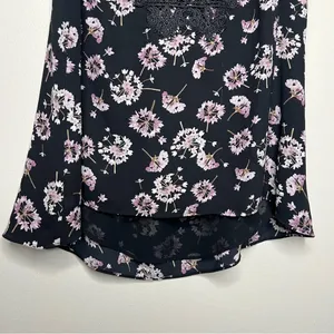 WHBM Dark Floral Whimsigoth Dandelion Scalloped Trim Lace Sheer‎ Chiffon Tank thumbnail 6