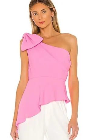 Amanda Uprichard Hot Pink One-Shoulder Top with Bow Detail 1018 thumbnail 1