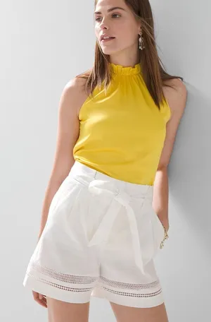WHBM White Linen Blend Paperbag Shorts Size 2 thumbnail 1