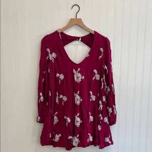 FREE PEOPLE Emma Embroidered Mini Swing Open Back Dress Boho in Magenta Size S thumbnail 5