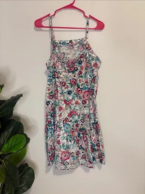 chloe+rene Floral Spaghetti-Strap Dress in Teal & Pink thumbnail 6