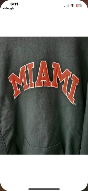 University Of Miami Hoodie Size Medium Vintage Green thumbnail 3