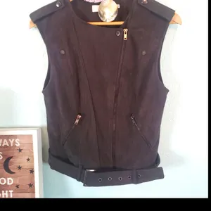 Astr the Label faux suede belted brown moto vest vegan thumbnail 2