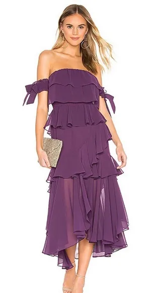 Revolve Misa Los Angeles Isidora Purple Flowy Off Shouldet Dress thumbnail 1