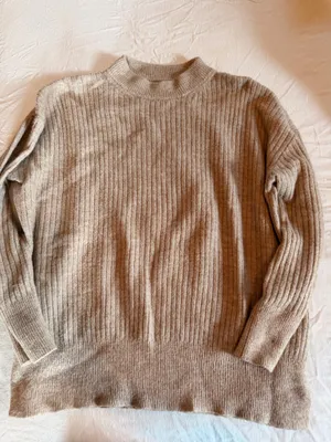 H&M Ribbed Mock Neck Sweater Women’s Small Oatmeal Beige Long Sleeve Knit thumbnail 1