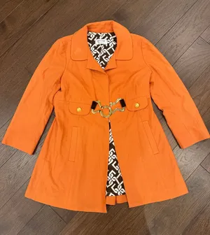 Skirtin Around Orange Horsebit Coat Geometric Lined Jacket Size Small? - C54-115 thumbnail 1