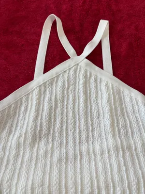 Zara White Cable Knit Cross Neck Halter Dress M Quiet Luxury Coastal ResortWear thumbnail 9