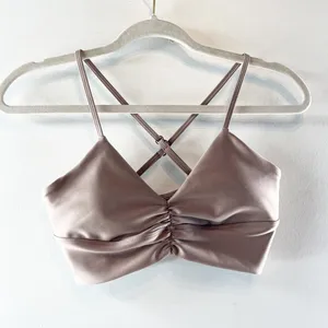 Alo Airlift Divine Ruched Center X Back Sports Bra Taupe Small thumbnail 3