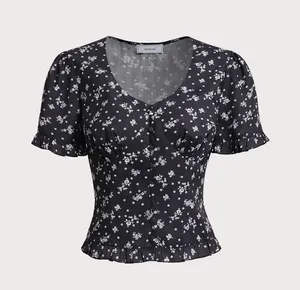 Rihoas Black Floral Scoop Neck Blouse thumbnail 5